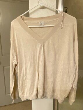 A New Day Cream V Neck Long Sleeve Pullover Womens Sweater Size XL